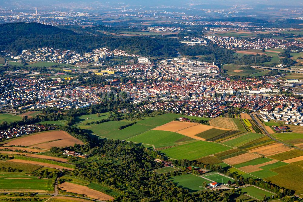 Winnenden from the bird's eye view: Town View of the streets and houses of the residential areas in Winnenden in the state Baden-Wurttemberg, Germany