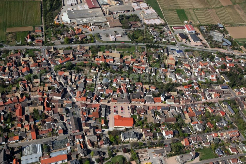 Wöllstein from above - Townscape of Eckelsheim is a municipality in the district Alzey-Worms in Rhineland-Palatinate