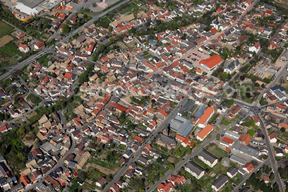 Wöllstein from above - Townscape of Eckelsheim is a municipality in the district Alzey-Worms in Rhineland-Palatinate