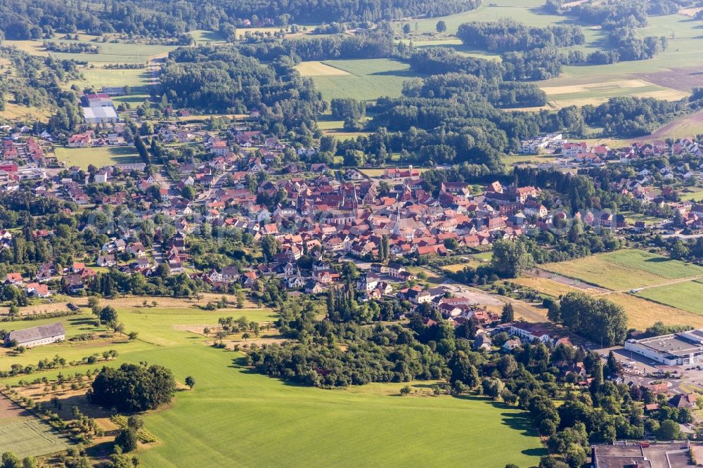 Aerial image Wœrth - Town View of the streets and houses of the residential areas in WA?rth in Grand Est, France