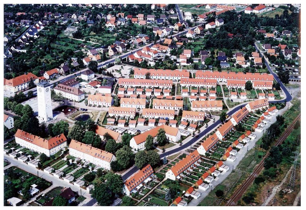 Aerial image Schwarzheide / BRB - Ortsansicht der Wohngebiete um den Wasserturm in Schwarzheide.