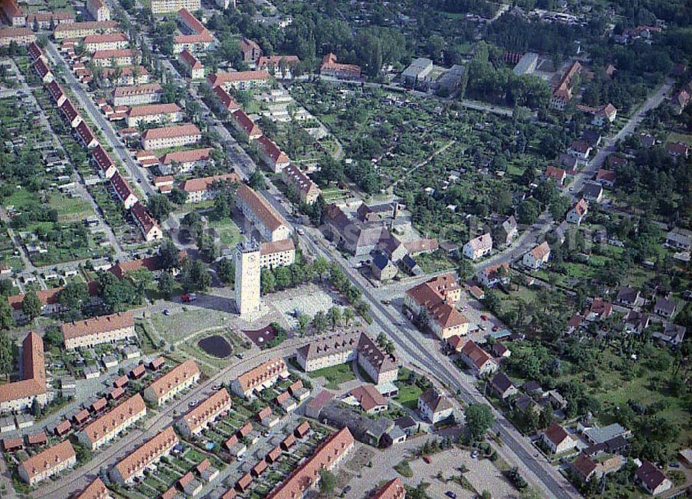 Schwarzheide / Brandenburg from the bird's eye view: Ortsansicht der Wohngebiete um den Wasserturm in Schwarzheide