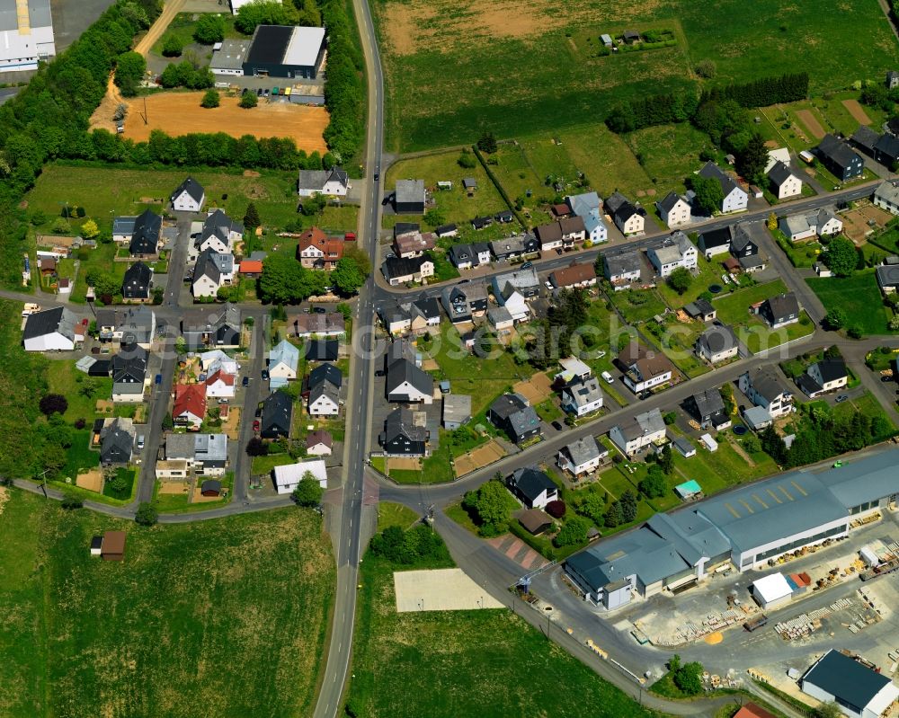 Nisterau from above - View of the borough of Nisterau in the state of Rhineland-Palatinate. The borough is located in the county district and region of Westerwald. The residential village is surrounded by fields and meadows