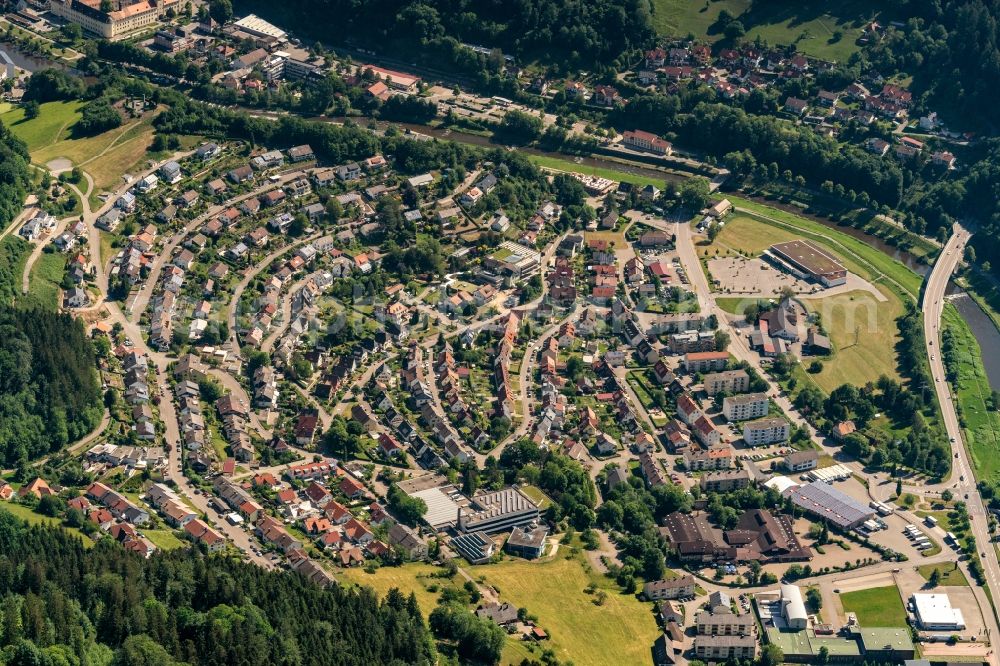 Wolfach from above - Town View of the streets and houses of the residential areas in Wolfach in the state Baden-Wurttemberg, Germany