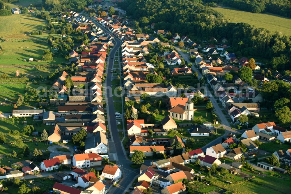 Wollin from above - Town View of the streets and houses of the residential areas in Wollin in the state Brandenburg, Germany