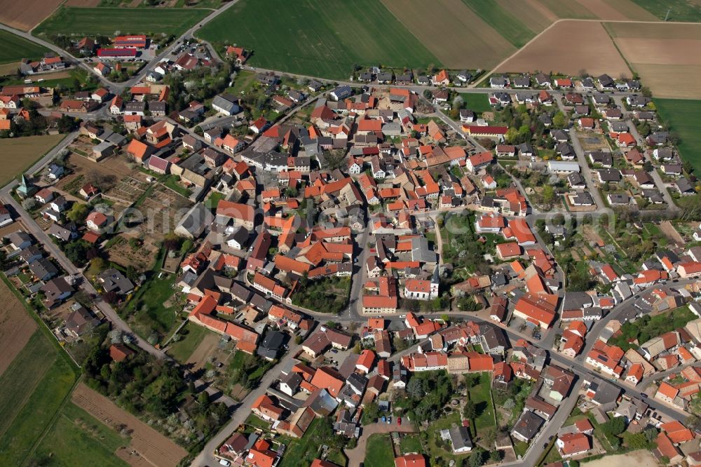 Wonsheim from the bird's eye view: Townscape of Wonsheim is a municipality in the district Alzey-Worms in Rhineland-Palatinate