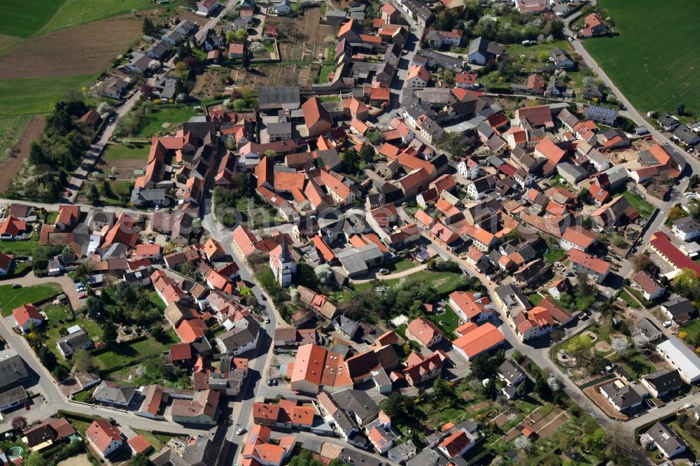 Aerial image Wonsheim - Townscape of Wonsheim is a municipality in the district Alzey-Worms in Rhineland-Palatinate