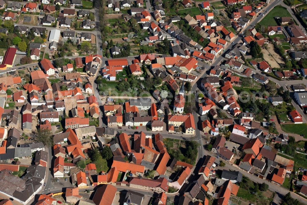 Wonsheim from above - Townscape of Wonsheim is a municipality in the district Alzey-Worms in Rhineland-Palatinate