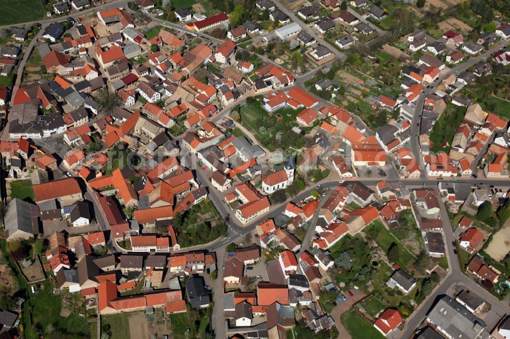 Aerial image Wonsheim - Townscape of Wonsheim is a municipality in the district Alzey-Worms in Rhineland-Palatinate