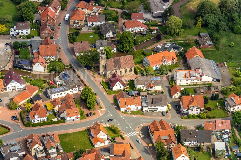 Wrexen from above - Town View of the streets and houses of the residential areas in Wrexen in the state Hesse, Germany