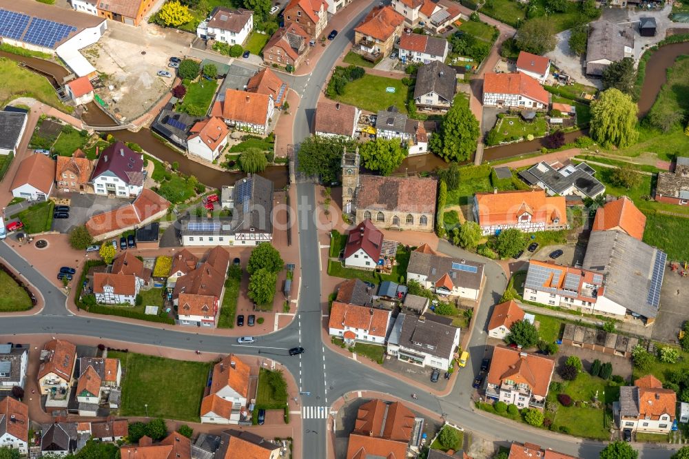 Wrexen from the bird's eye view: Town View of the streets and houses of the residential areas in Wrexen in the state Hesse, Germany