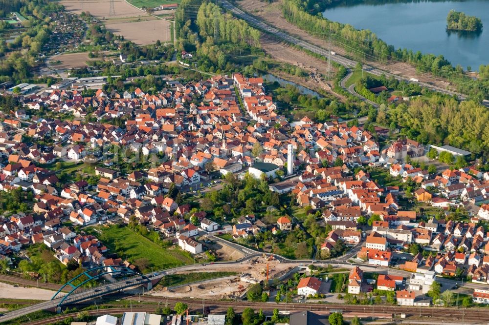 Aerial image Wörth am Rhein - Town View of the streets and houses of the residential areas in Woerth am Rhein in the state Rhineland-Palatinate, Germany