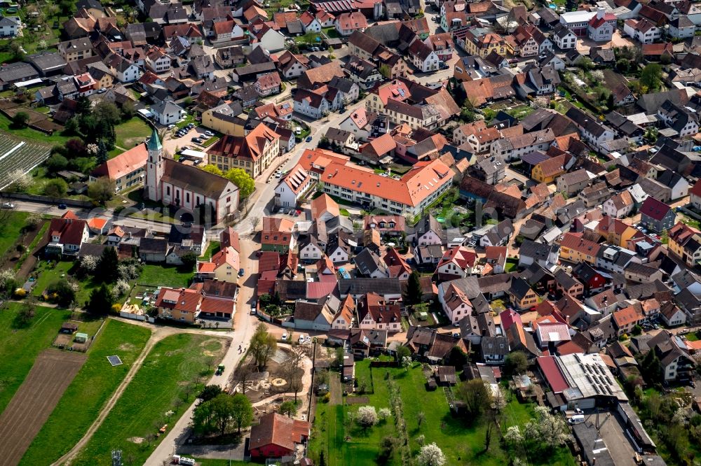 Aerial image Wyhl am Kaiserstuhl - Town View of the streets and houses of the residential areas in Wyhl am Kaiserstuhl in the state Baden-Wuerttemberg, Germany