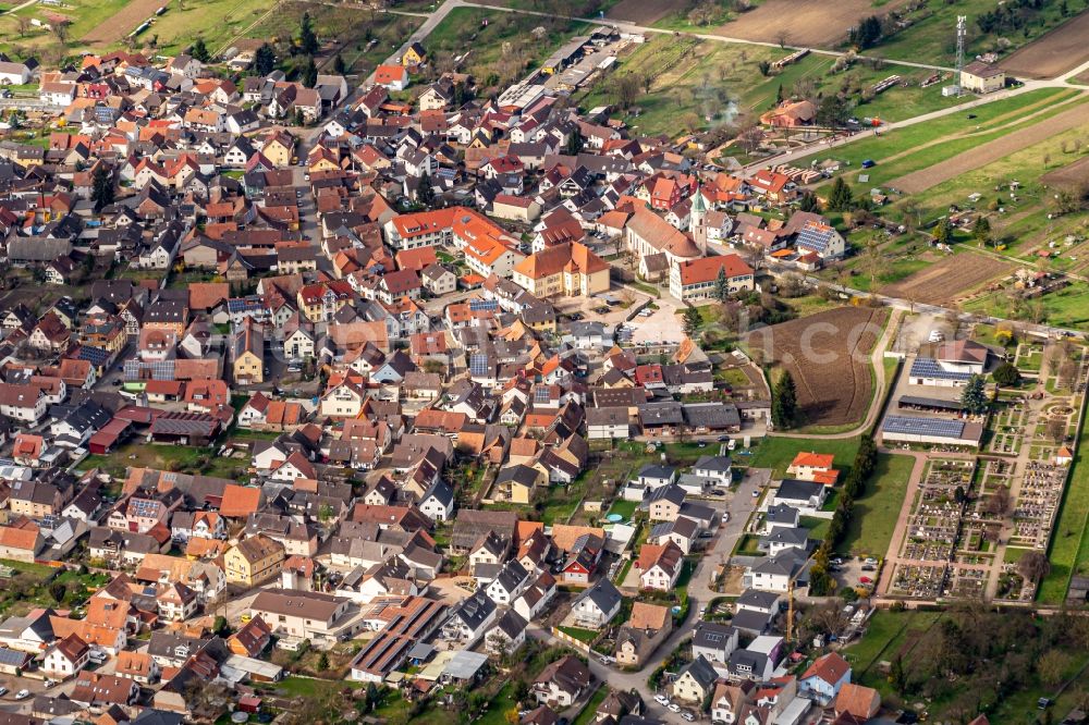 Wyhl am Kaiserstuhl from above - Town View of the streets and houses of the residential areas in Wyhl am Kaiserstuhl in the state Baden-Wurttemberg, Germany