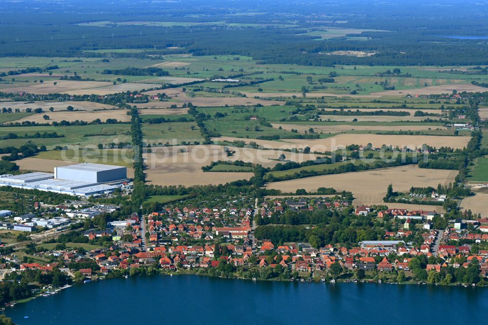 Zarrentin am Schaalsee from above - Town View of the streets and houses of the residential areas in Zarrentin am Schaalsee in the state Mecklenburg - Western Pomerania, Germany