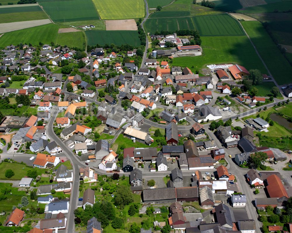 Zell from above - Town View of the streets and houses of the residential areas in Zell in the state Hesse, Germany