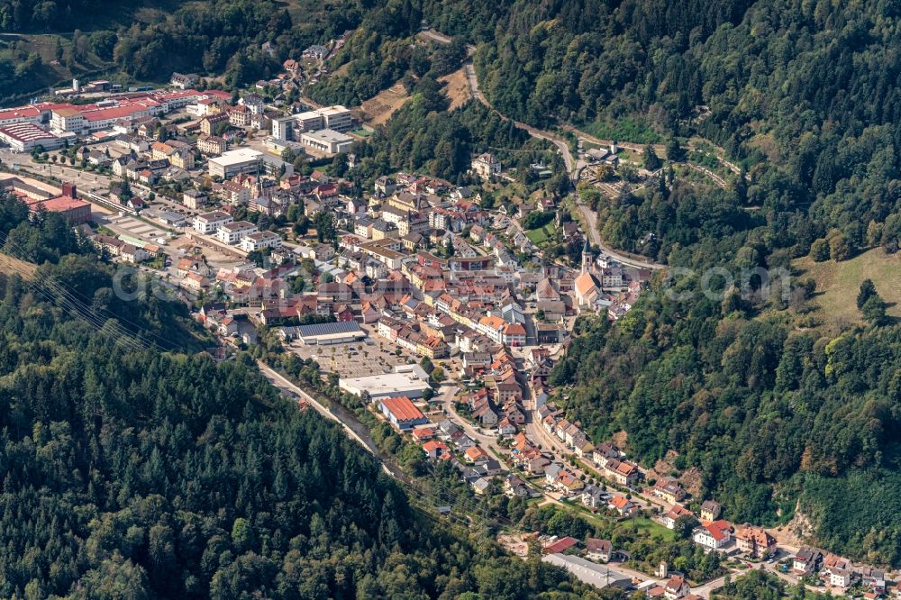 Aerial image Zell im Wiesental - Town View of the streets and houses of the residential areas in Zell im Wiesental in the state Baden-Wurttemberg, Germany