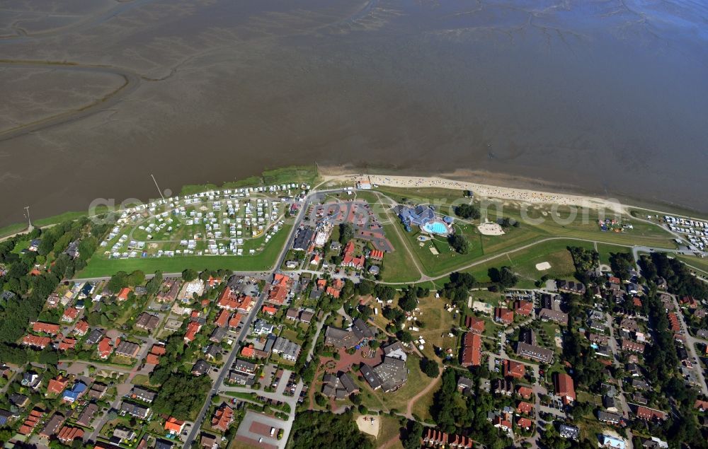 Aerial image Dangast - Town View from the center Dangast on the North Sea coast in the state of Lower Saxony