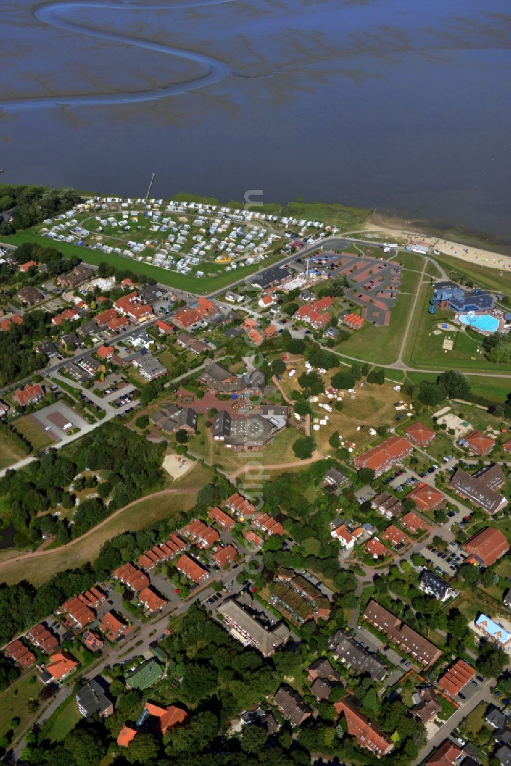 Aerial image Dangast - Town View from the center Dangast on the North Sea coast in the state of Lower Saxony