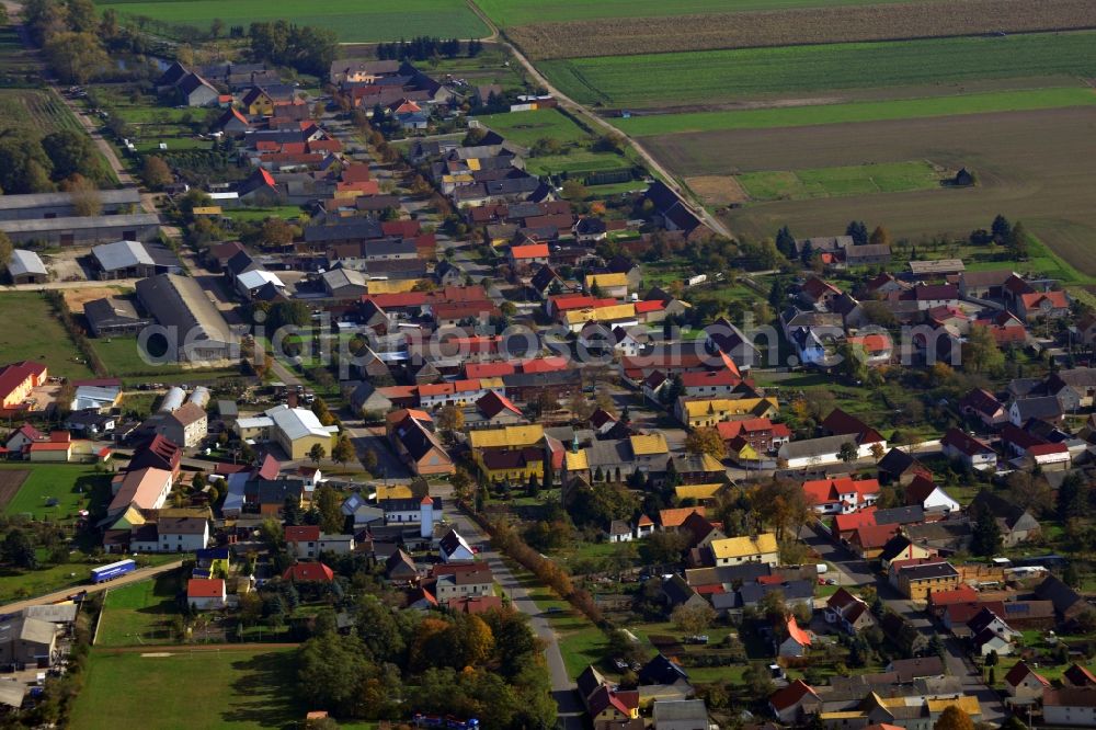 Aerial image Görschlitz - Town View from the center along the main road in Goerschlitz in Saxony