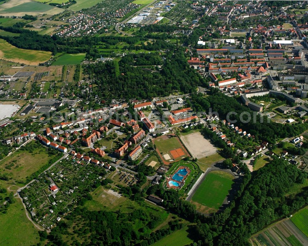 Zerbst/Anhalt from above - Town View of the streets and houses of the residential areas in Zerbst/Anhalt in the state Saxony-Anhalt, Germany