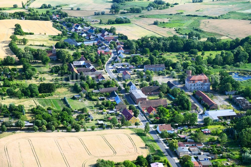 Zichow from above - Town View of the streets and houses of the residential areas in Zichow in the state Brandenburg, Germany