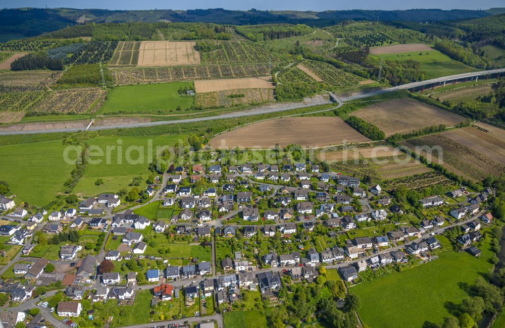 Aerial image Bestwig - Town center on the edge of vineyards and wineries in the wine-growing area in the district Velmede in Bestwig at Sauerland in the state North Rhine-Westphalia, Germany