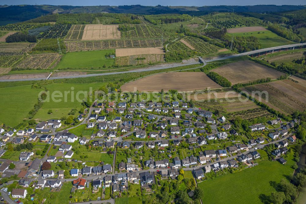 Aerial photograph Bestwig - Town center on the edge of vineyards and wineries in the wine-growing area in the district Velmede in Bestwig at Sauerland in the state North Rhine-Westphalia, Germany