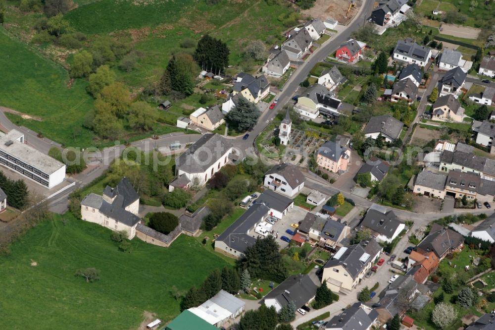 Trier Irsch from above - The local district Irsch with family houses, church, meadows and elementary school in Trier in Rhineland-Palatinate