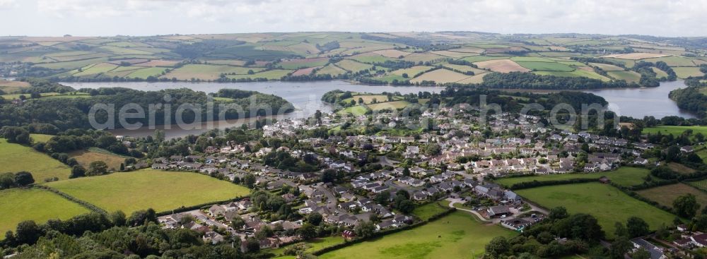 Aerial image Stoke Gabriel - Town on the banks of the river of Dart river in Stoke Gabriel in England, United Kingdom