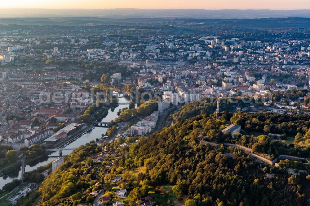 Aerial image Besancon - Town on the banks of the river of Doubs in Besancon in Bourgogne-Franche-Comte, France