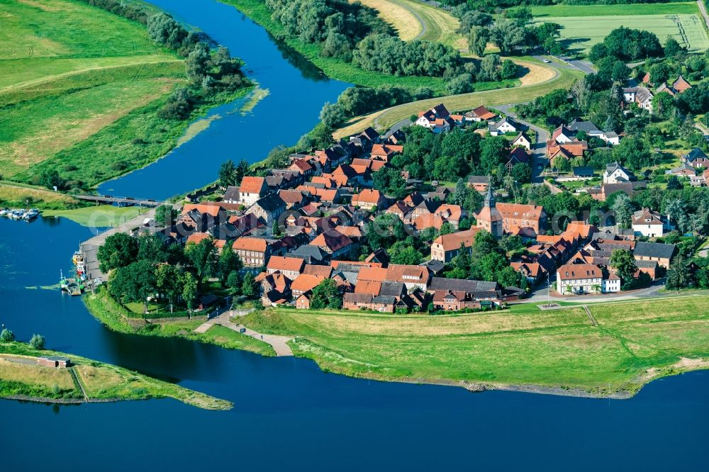 Schnackenburg from above - Town on the banks of the river Elbe in Schnackenburg in the state Lower Saxony, Germany