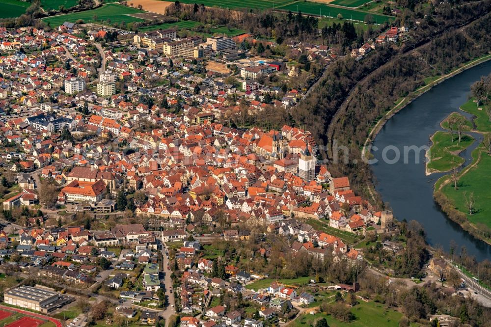Bad Wimpfen from above - Town on the banks of the river Kurort with Altstadt in Bad Wimpfen in the state Baden-Wuerttemberg, Germany