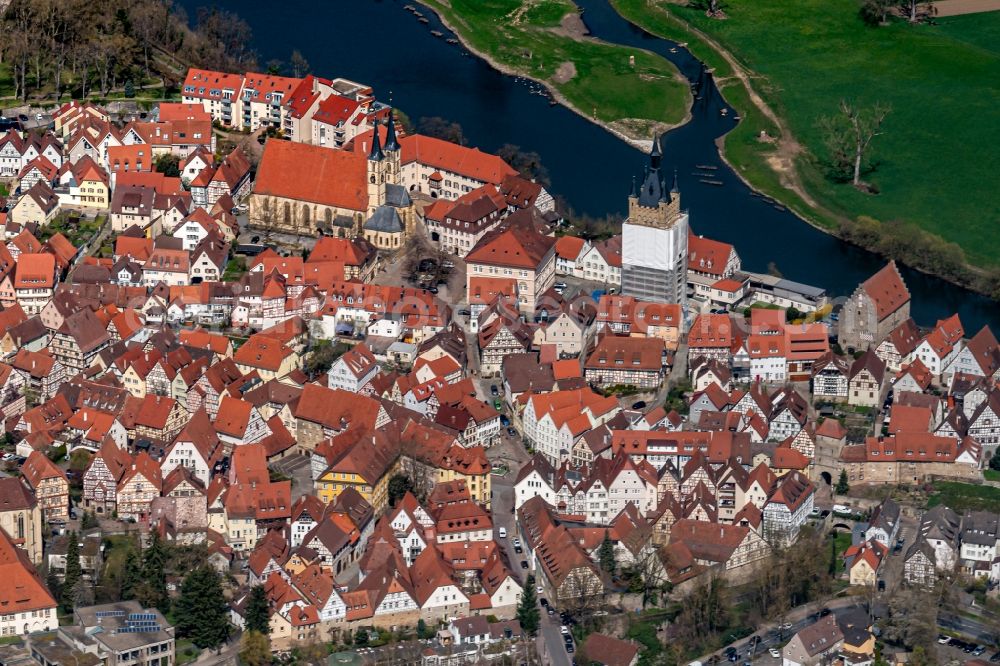 Aerial image Bad Wimpfen - Town on the banks of the river Kurort with Altstadt in Bad Wimpfen in the state Baden-Wuerttemberg, Germany