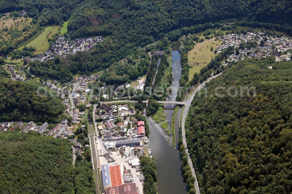 Miellen from above - Town on the banks of the river of Lahn in Miellen in the state Rhineland-Palatinate, Germany