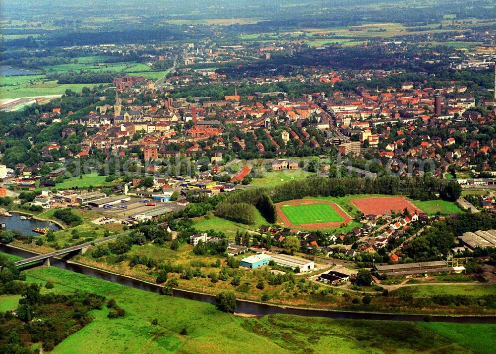 Aerial image Wesel - Town on the banks of the river of Lippe in Wesel in the state North Rhine-Westphalia