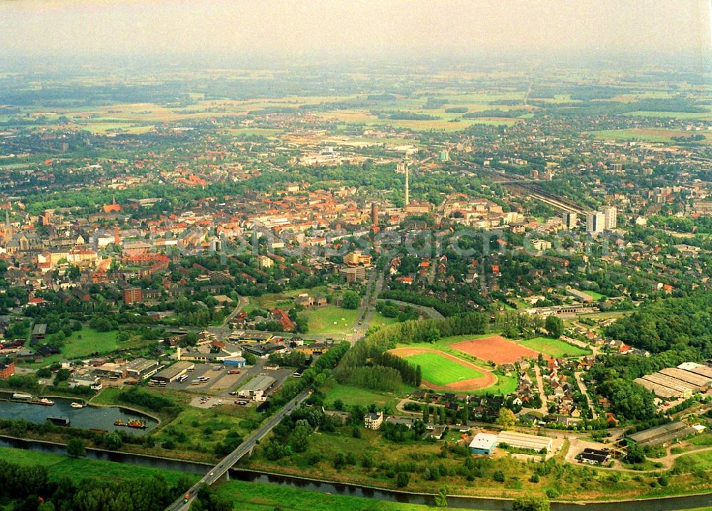 Wesel from above - Town on the banks of the river of Lippe in Wesel in the state North Rhine-Westphalia