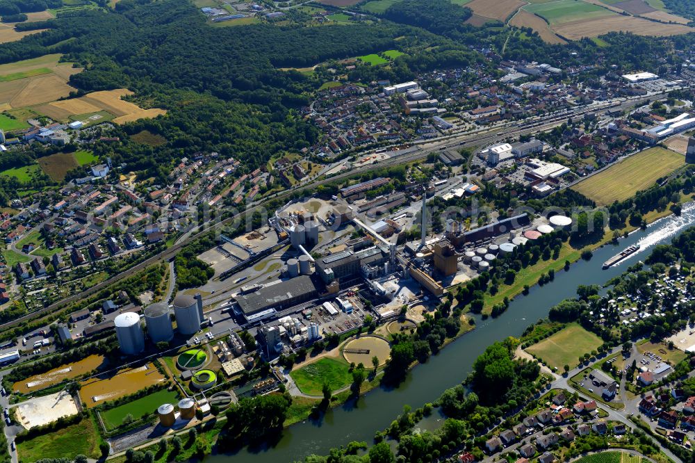 Aerial image Frickenhausen am Main - Town on the banks of the river in Frickenhausen on the Main in the state Bavaria, Germany