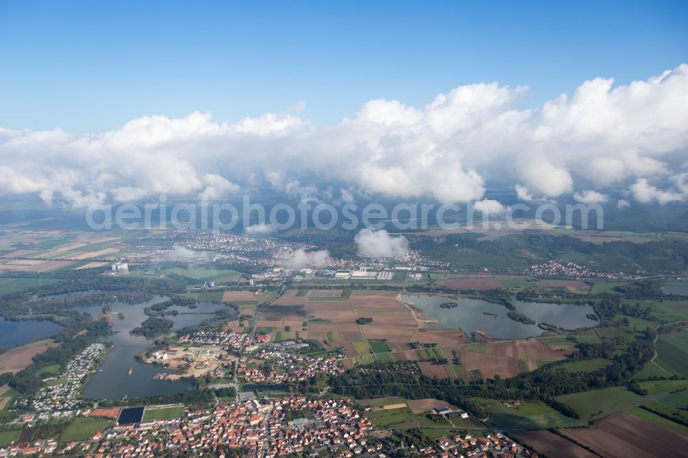 Sand am Main from above - Town on the banks of the river of the Main river in Sand am Main in the state Bavaria, Germany