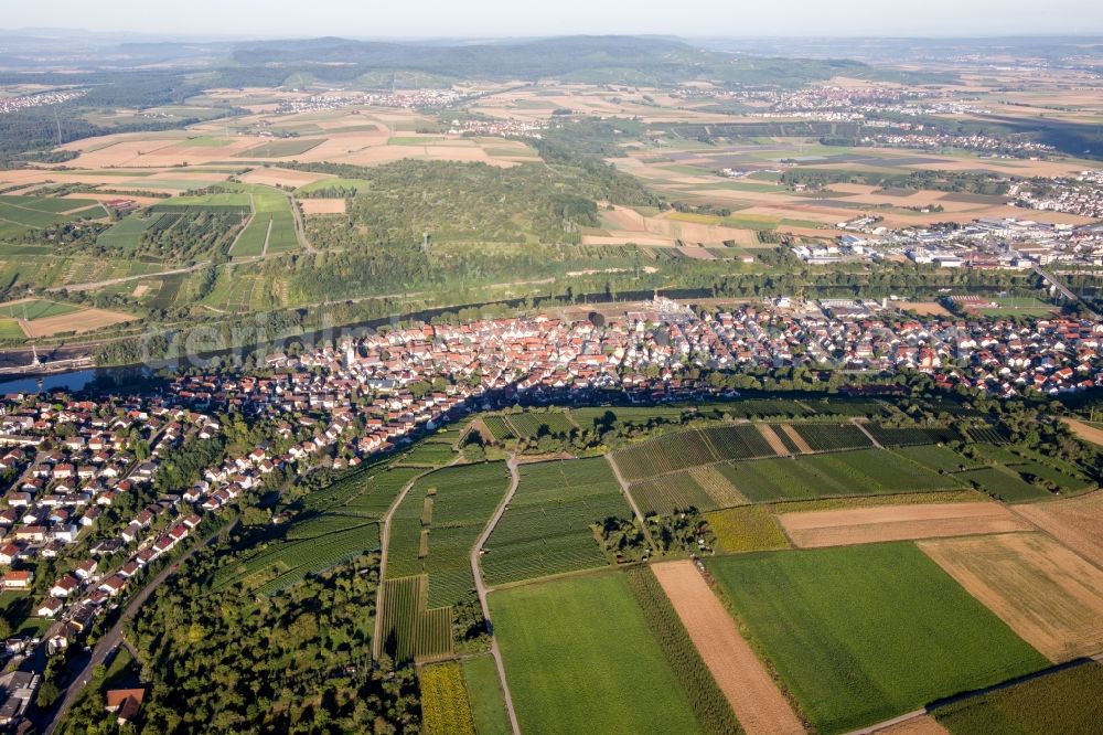 Gemmrigheim from above - Town on the banks of the river of the river Neckar in Gemmrigheim in the state Baden-Wuerttemberg, Germany