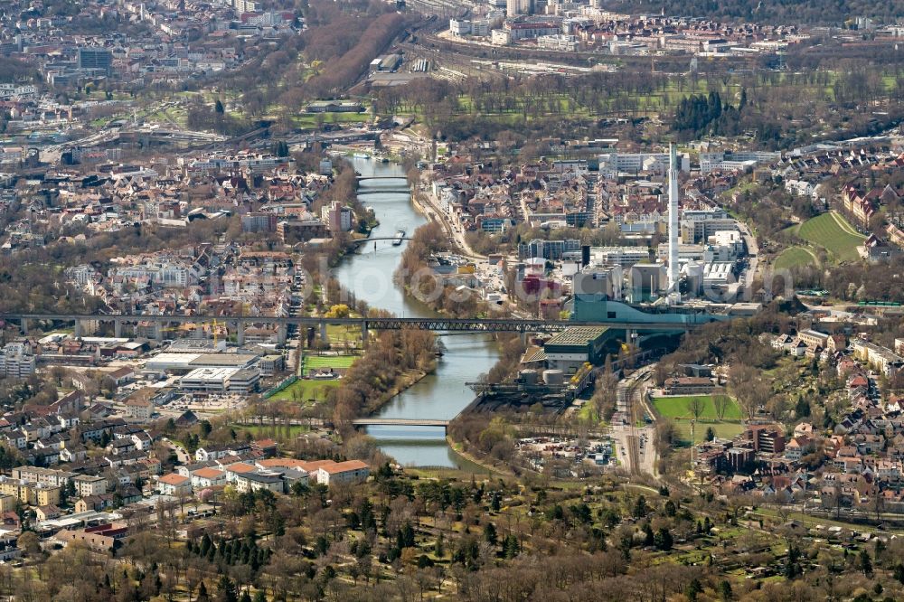 Aerial image Stuttgart - Town on the banks of the river of Neckars in Stuttgart in the state Baden-Wuerttemberg, Germany