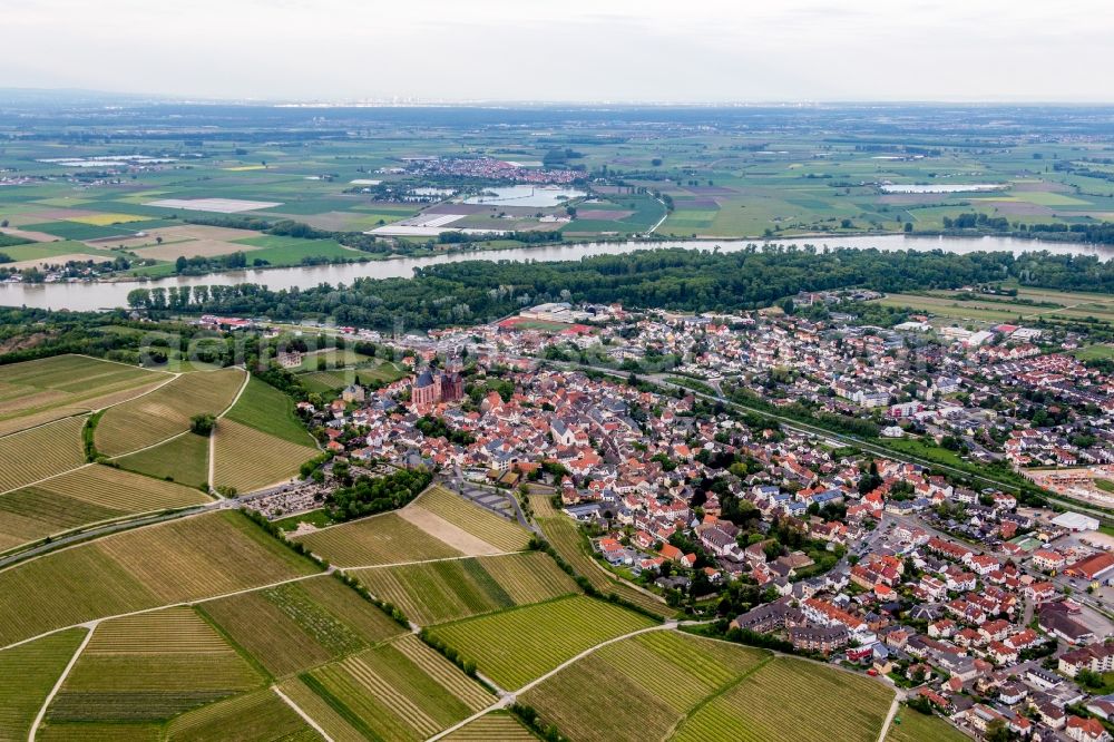 Oppenheim from above - Town on the banks of the river of the Rhine river in Oppenheim in the state Rhineland-Palatinate, Germany