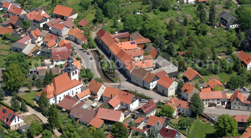 Aerial photograph Tabarz - Street Langenhainer Strasse in the small town Tabarz with the village Church in Thuringia