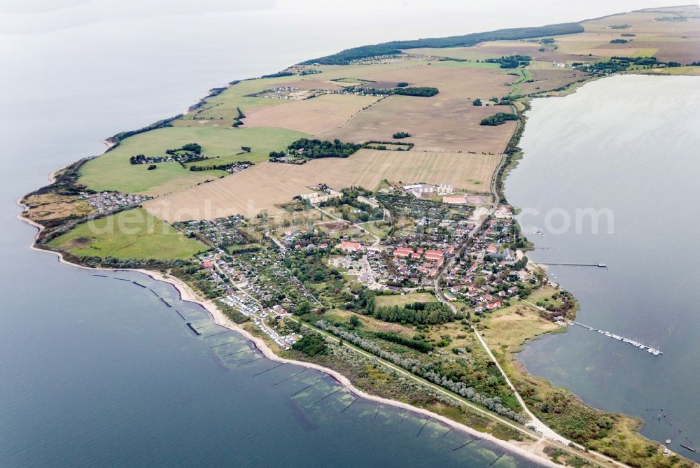 Dranske from the bird's eye view: Town on the banks of the river in Dranske Ruegen in the state Mecklenburg - Western Pomerania, Germany