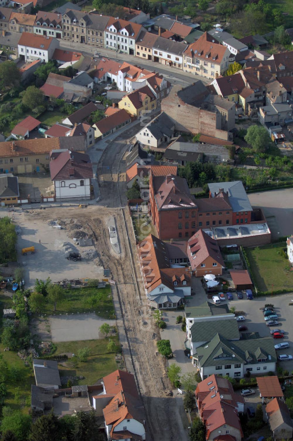 Aerial image STORKOW - Blick auf die Baustelle zur Ortsdurchfahrung der Bundesstrasse B 246 in Storkow. Landesbetrieb Straßenwesen Brandenburg (