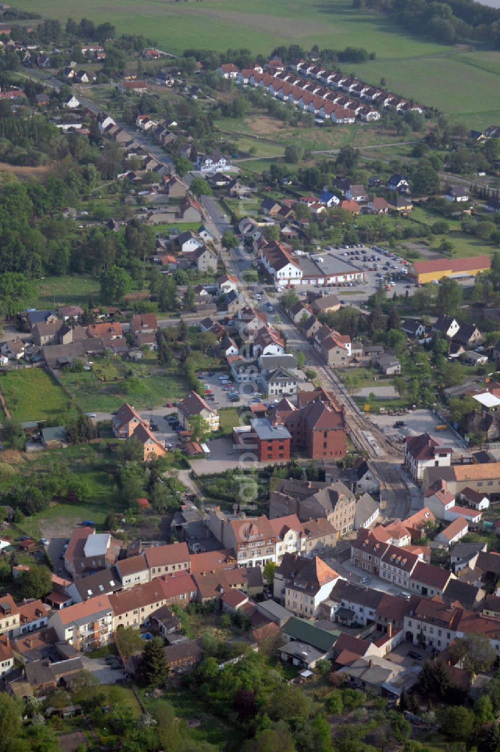 Aerial image STORKOW - Blick auf die Baustelle zur Ortsdurchfahrung der Bundesstrasse B 246 in Storkow. Landesbetrieb Straßenwesen Brandenburg (