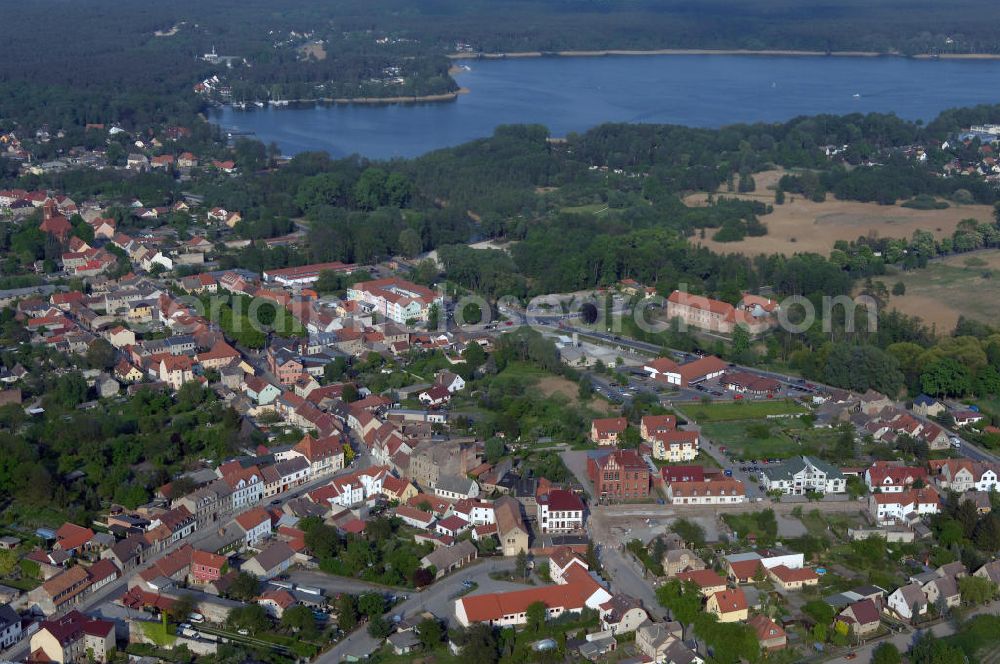 Aerial photograph STORKOW - Blick auf die Baustelle zur Ortsdurchfahrung der Bundesstrasse B 246 in Storkow. Landesbetrieb Straßenwesen Brandenburg (