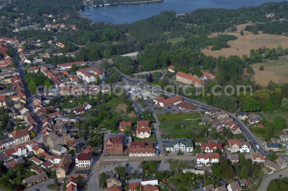 STORKOW from above - Blick auf die Baustelle zur Ortsdurchfahrung der Bundesstrasse B 246 in Storkow. Landesbetrieb Straßenwesen Brandenburg (