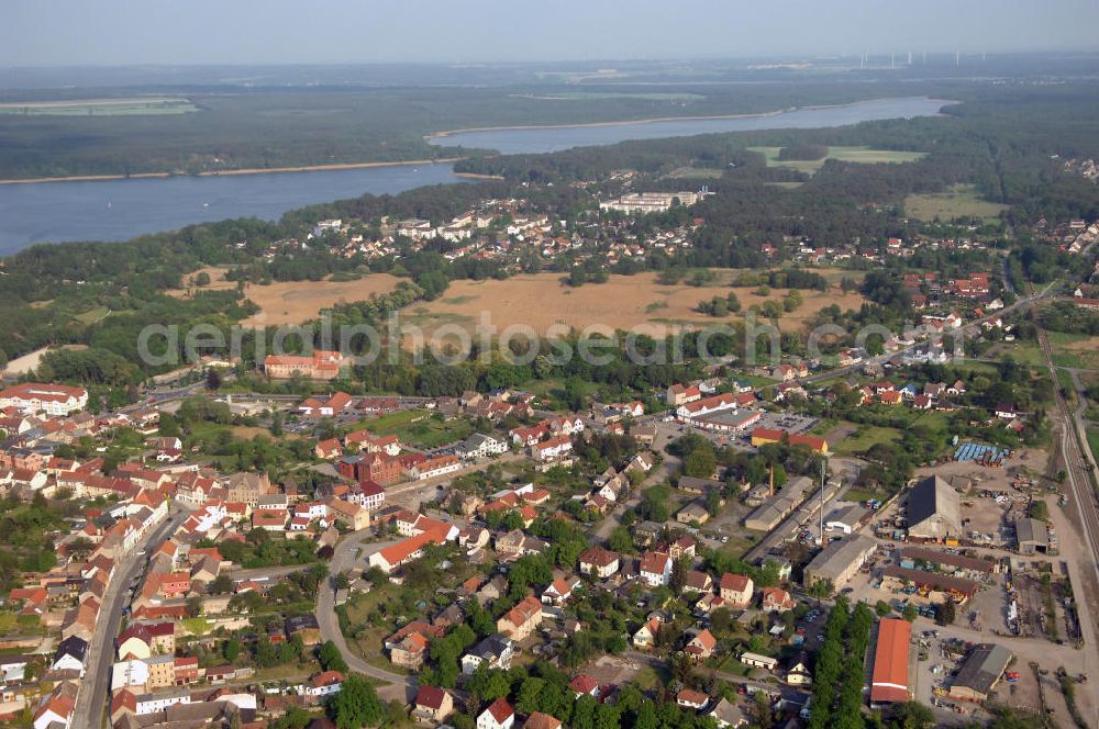 Aerial image STORKOW - Blick auf die Baustelle zur Ortsdurchfahrung der Bundesstrasse B 246 in Storkow. Landesbetrieb Straßenwesen Brandenburg (