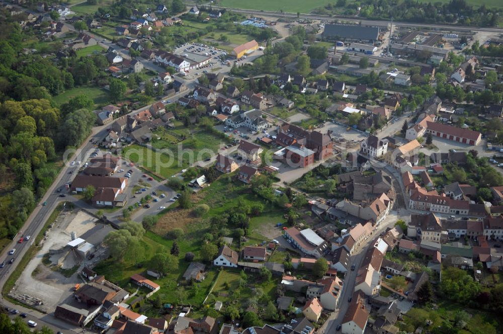 STORKOW from the bird's eye view: Blick auf die Baustelle zur Ortsdurchfahrung der Bundesstrasse B 246 in Storkow. Landesbetrieb Straßenwesen Brandenburg (